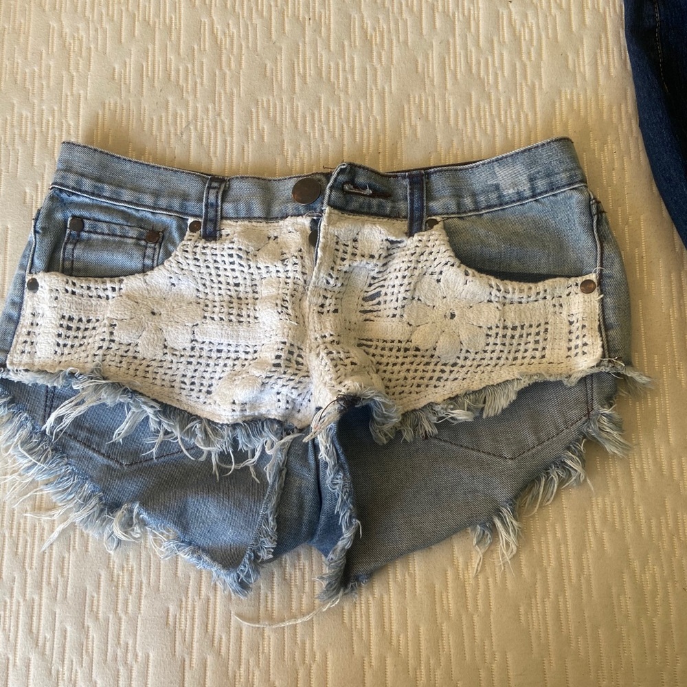 Denim lace shorts